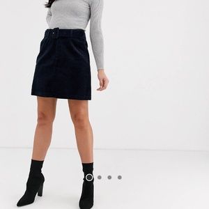 Belted Corduroy Mini Skirt in Navy Size L